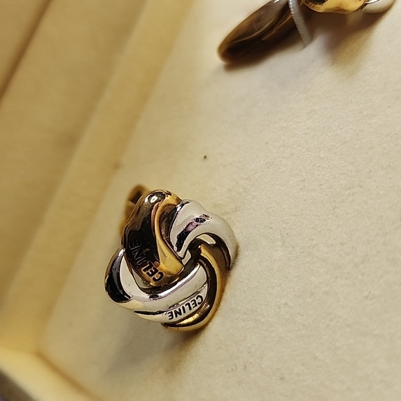 NIB Celine Gold Silver Square Cufflink Button - Picture 3 of 6